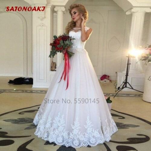 2020 Lace Tulle Ball Gown Wedding Dress Sheer Neck Illusion Back Floor Length Bridal Plus Size Vestido De Novia Mariage Online