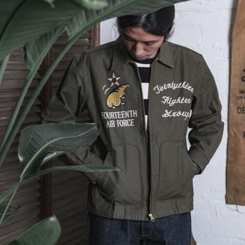 Non Stock US 14th Air Force Flying Tiger Embroidery Jacket Sukajan Style Men Green Fashion Jackets