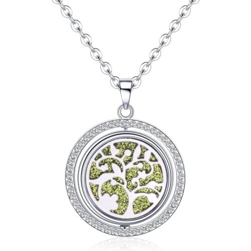 Fashion Aromatherapy Fruit Tree Essential Oil Diffuser Rotating Rhinestone Locket Pendant Stainless Steel Aroma Perfume Necklace