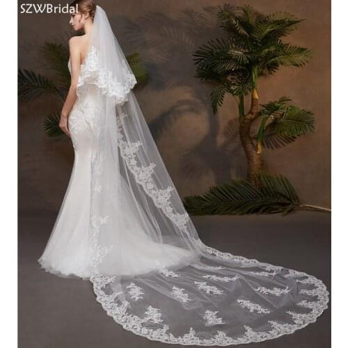 New Arrival Two-Layer Lace Applique Wedding Veils Bride Veil Wedding Accesorios Bridal Headwear Novia Velos Welon Velos de Novia
