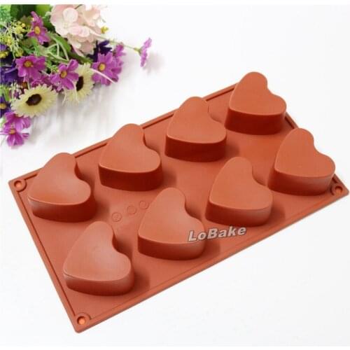 New arrivals 8 cavities plain heart shape silicone cake moulds chocolate biscuit bakery DIY ice cube soap pastry accessories