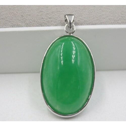 New Gift 18k GP Alloy&Green Jade Pendant Woman Lucky Smooth Oval Pendant