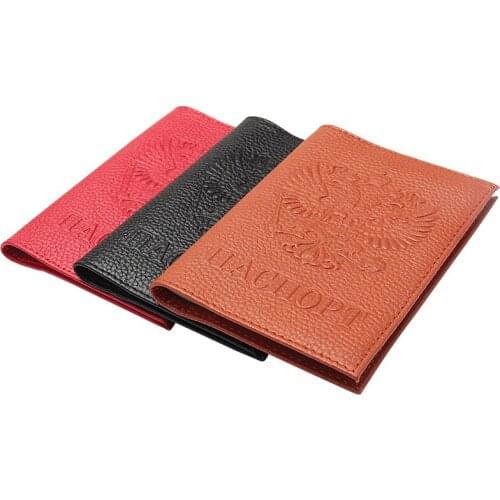 Russia Double Eagle Genuine Leather Passport Holder Women Men Travel Passport Cover Card Case Travel Credit Card Holder