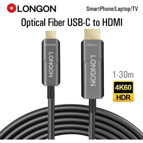 LONGON USB Type C to HDMI Active Optical Fiber Adapter Cable 5m 10m 15m Support 4K 60hz HDR For Macbook Pro 2019 XPS13 Huawei TV