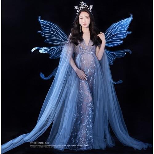 Maternity dresses 2021 New Dream Gauze Dress Mom Shadow Building Art Photo Photo Of Big Belly Photo Clothes