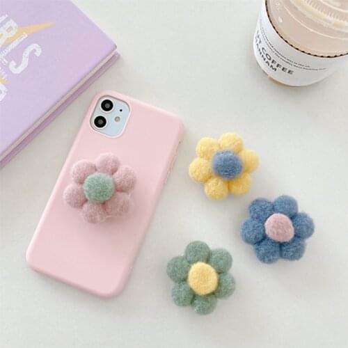 Plush Cartoon Flower Universal Mobile Phone Ring Holder Airbag Gasbag Fold Stand Bracket Mount For iPhone Samsung Huawei Xiaomi