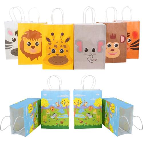 12Pcs Safari Animals gift bag box for Jungle party kids birthday party supplies Baby Shower candy bags box cookie packing bags