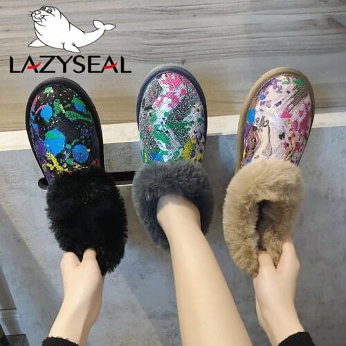 LazySeal Colorful Warm Winter Snow Boots Long Furry Shoes Women Female Plush Lining Warm Flat Heel Snow Booties