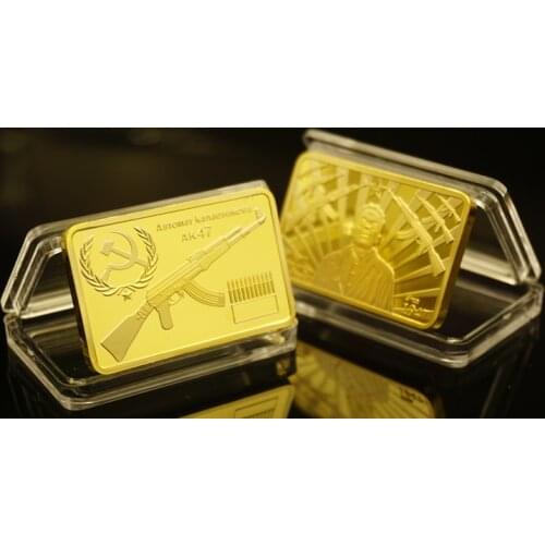 Russian CCCP Gold Bullions Bar AK47 Rifle Gold Bar Replica Gold Coin Mikhail Timofeevich Kalashnikov Coins