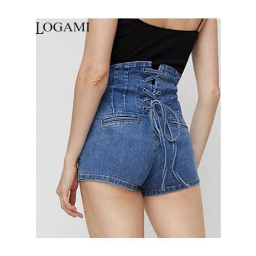 LOGAMI Back Lace Up Sexy Denim Shorts WomenS High Waist Summer Jeans Shorts Woman Casual Shorts Plus Size 4XL