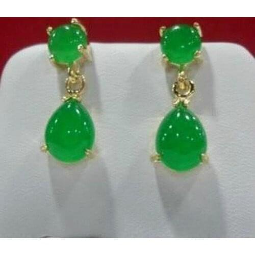 New 14K gold plated Fashion Natural green Chalcedony Drop sway earring AAA