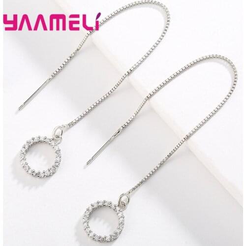 Lovely Fine 925 Sterling Silver Best Friend Thread Earrings Long Box Chain Thread Heart Circle Stars Silver Rose Gold Colors