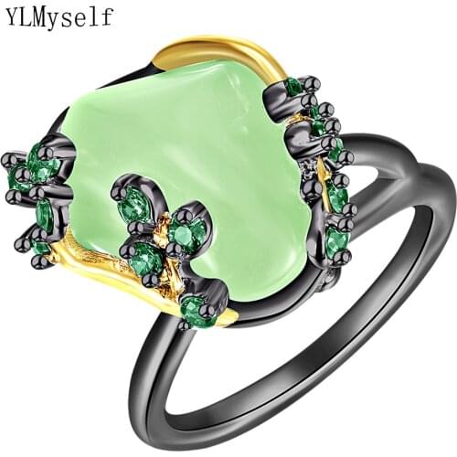 Pretty Jelly Green/Blue/Pink Stone Ring 2 Tone Plate Flower Jewellery Beatiful Iregular Design Jewelry For Women