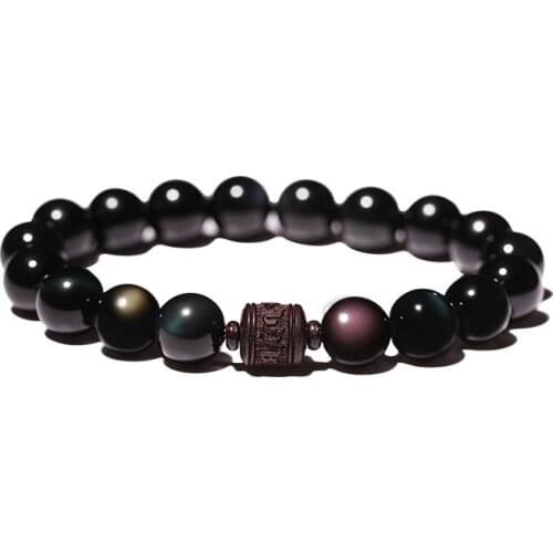 Consecrated Obsidian Pterocarpus Santalinus Men and Women Six Words Mantra Lucky Beads Zen Buddha Beads Bracelet Couple Gift