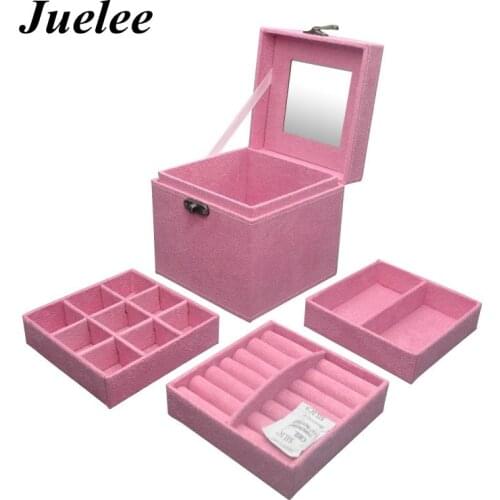 Juelee Three Layer Velvet Jewelry Box Ring Necklace Storage Bins Vintage Palace Style Flannel Jewelry Storage Case