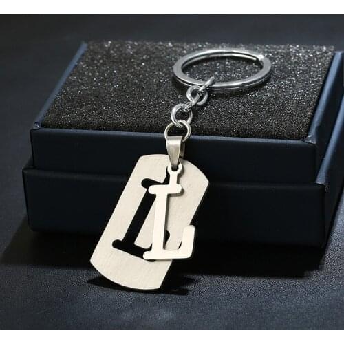Stainless Steel 26 English Alphabet Keychain Men Jewelry Personality Hollow Letter Pendant Cross Chain Friendship Gifts