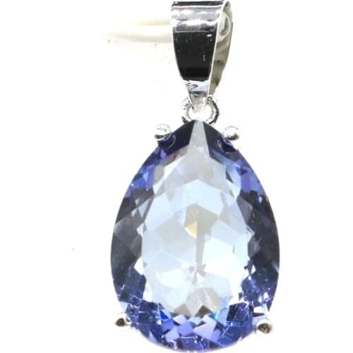 27x13mm Fancy Color Created Fire Mystic Violet Topaz For Womans Silver Pendant Earrings