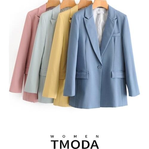 TMODA622 Women Candy Color Blazer Female Long Sleeve 2021 Spring Autumn Office Lady Blazer Formal Suits 4 Colors Jacket