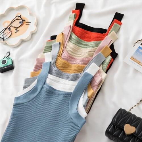 Women Solid Sleeveless Knit Elastic Crop Tank Top Cami Sling Tops y2k Ladies Elegant Camisole Fashion Clothes Slim Streetwear