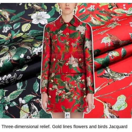 Gold silk three-dimensional embossed flower and bird yarn-dyed jacquard fabric, sewing fabric factory shop is not out of stock
