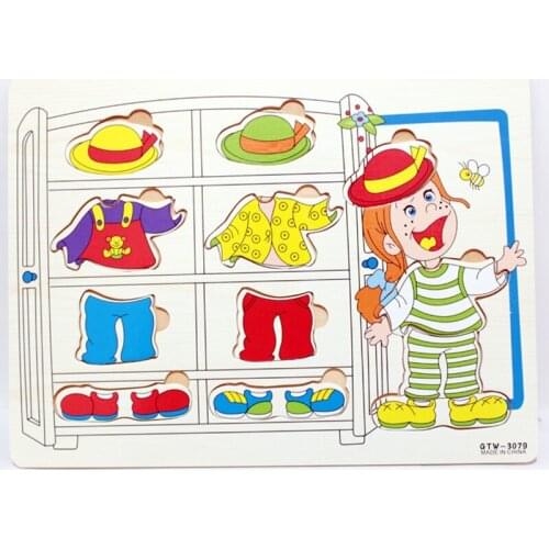 1 Set Magic Montessori 3D Wooden Puzzles Educational Dressing Up Clothing Jigsaw Puzzles Dress Changing Wooden Toys for Children
