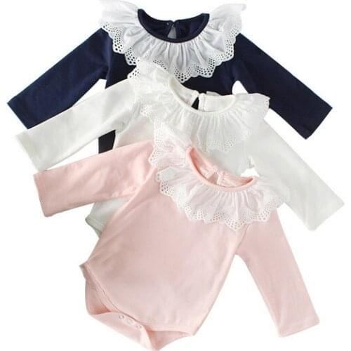 2019 Princess Baby Girl Romper Lace Collar Cotton Baby Rompers Long Sleeves Infant Jumpsuit Toddler Baby Girl Clothes 1PC