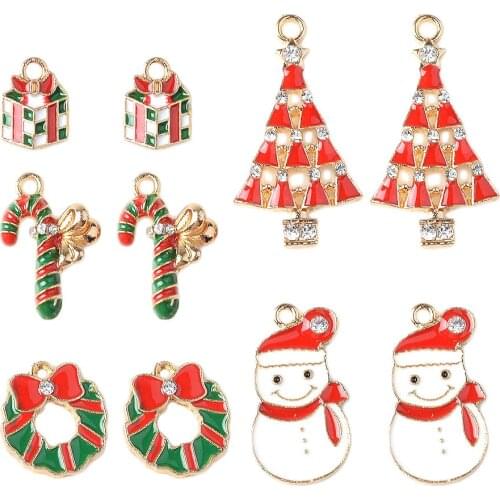 10Pcs Assorted Enamel Christmas Charm Pendant for DIY Jewelry Making Necklace Bracelet Earring DIY Jewelry Accessories Charms