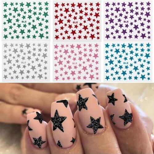 Nail Stickers 3D Nail Slider Glitter Shiny Stars Stickers Decoration Decal DIY Transfer Adhesive Colorful Nail Art For Manicure