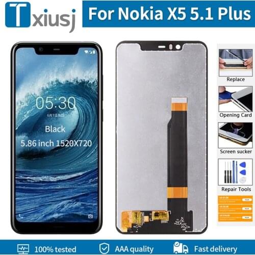5.86" Original LCD With Frame For Nokia X5 5.1 Plus LCD Display Touch Screen Digitizer Assembly Free Tools For Nokia X5 Display