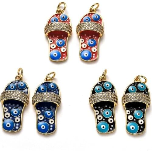 5pcs Brass Clear Cubic Zirconia Pendants Slipper Flip-Flops Charms For Necklace Bracelet DIY Jewelry Making Findings Accessories