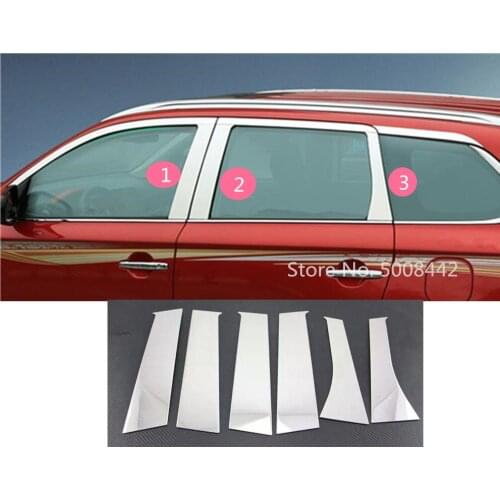 For Mitsubishi Outlander 2016 2017 2018 2019 2020 Car Stick Stainless Steel Glass Window Garnish Pillar Middle Column Trim 6pcs