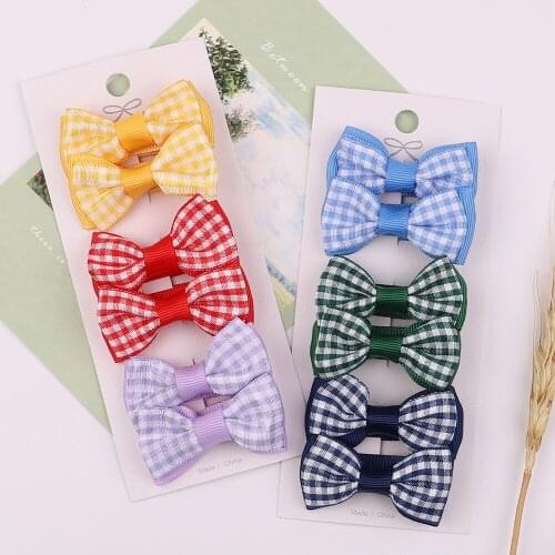 6Pcs/Set Mini Plaid Bowknot Hair Clips For Cute Girls Handmade Safety Hairpins Boutique Barrettes Headwear Kids Hair Accessories
