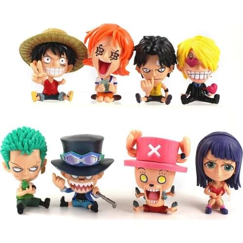 8pcs/set One Piece Figures Straw Hat Pirate Q Ver. Luffy Ace Sabo Nami Robin Zoro Sanji Chopper PVC Model Toys