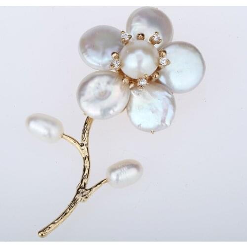 Yacq Womens Freshwater Pearl CZ Flower White Luxury Pin Brooch Pendant 2-in-1 Handmade Jewelry Christmas Gifts Girls