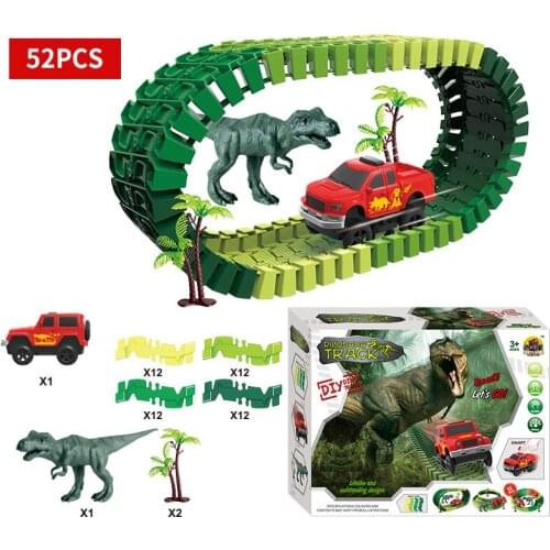 Dinosaur Electric Car Track Toy DIY Assembling Educational Children Building Block Toy Boy Adventure Racing Multifunctional Toy