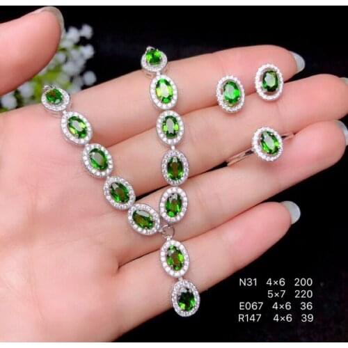 Columbia natural diopside set ring earrings necklace fashionable with new design quality 925 Silver