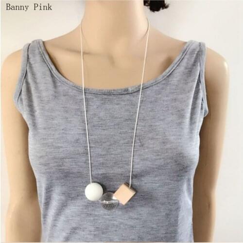 Ethnic Geo Wood Resin Beads Pendant Necklace For Women Vintage Geo Statement Long Chain Necklace Fashion Jewelry Colliers Bijoux