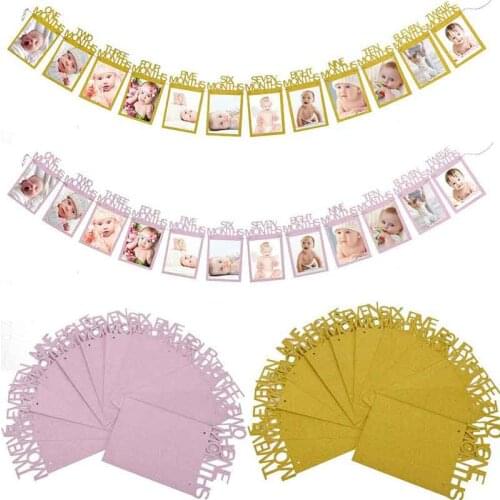 12 Month Photo frame banner garland flags Boy girl 1st Birthday baby shower Photo Bunting one First Birthday Party Decorations