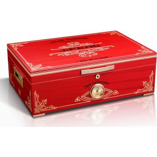 JIFENG High-Capacity Cedar Wood Piano Finish Humidor W/Lock Humidifier Hygrometer Cigar Case Humidor Collection For COHIBA