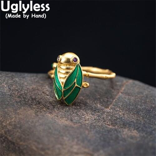 Uglyless Handmade Insects Cicada Rings for Women Creative Bamboo Joint Rings Gold 925 Silver Cicadas Jewelry Lovely Gifts Bijoux