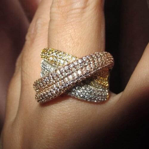 Promotion hot sale Women classic fashion cubic zircon geometric multi color line ring designer copper party jewelry