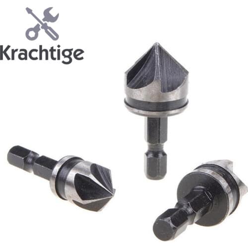3Pcs 90 Degree 1/4 Hex 5 Flute Countersink Drill Bit End Mill Cutter Hand Tool for Wood Metal 12 16 19mm Carpenter Tools