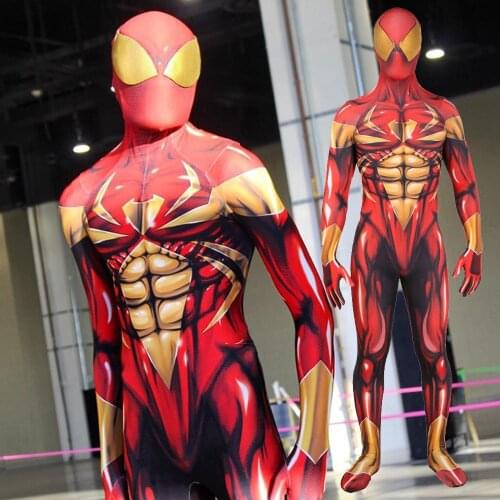 Game Gold Iron Luxury Costume Cosplay Big Lens 3D Printed Lycra Spandex Halloween Costume Jumpsuits Bodysuit For Male/Female/Kid