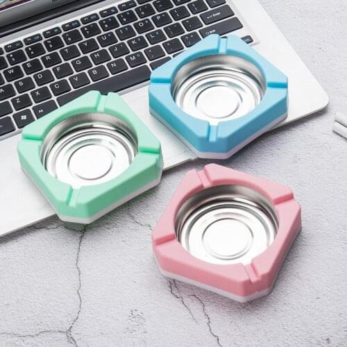 Creative Candy Color Plastic Stainless Steel Square Edging Ashtray Home Office Hotel Ashtray
