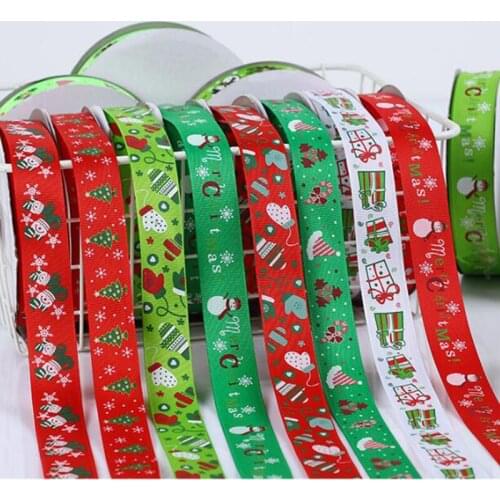 5yards/lot 25mm Polyester Printing Christmas Grosgrain Ribbons DIY Xmas Party Wrapping Decor Supplies Material