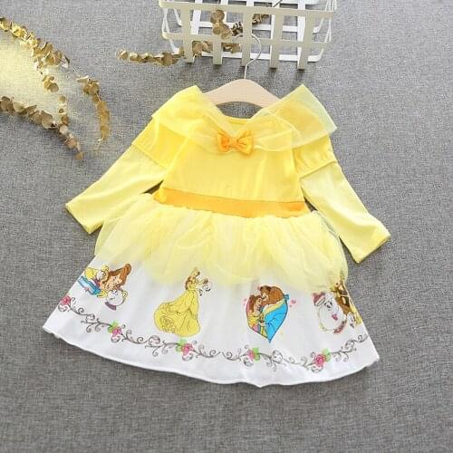 Cute Girls Cartoon Dress Belle Princess Dress Halloween Cosplay Clothes Kids Belle Dress Girls Birthday Christmas Party Costume