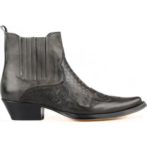 FootCourt-Gray Mens Cowboy Boots Men Best Genuine Leather Classic Western Cowboy Boots Pointy Toe Printed Genuine Leather Soles