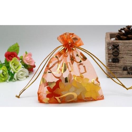 100pcs/lot Cheap Organza Bags Mini 7x9cm Orange Color Storage Bags Pouches for Beads Earring Necklace Packaging Pouches Bags