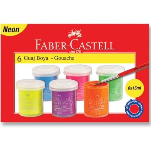 Faber-Castell Gouache Paint Neon Colours, Pack Of 6