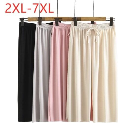 New 2021 Ladies Summer Plus Size Pants For Women Large Loose Casual Belt Thin Wide Leg Cropped Trousers 2XL 3XL 4XL 5XL 6XL
